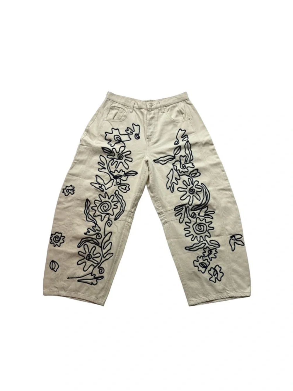 Free People We The Free Good Luck Soutache Barrel Jeans, Ivory - Picture 1 of 4